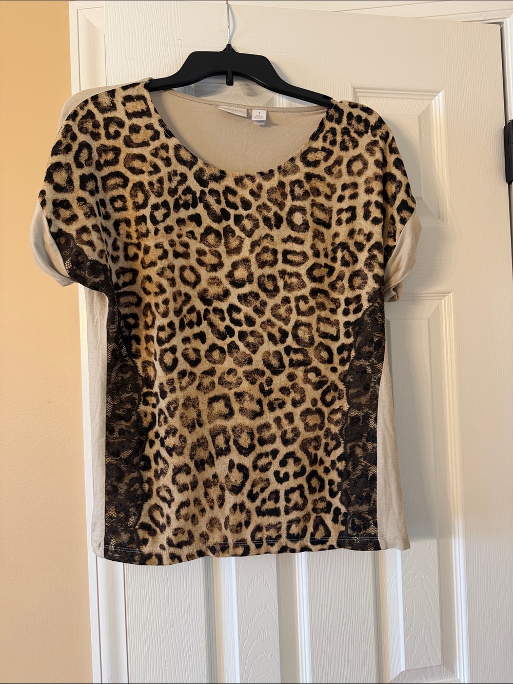 Chico's Cheetah Print Short Sleeve Top - Beige, Black